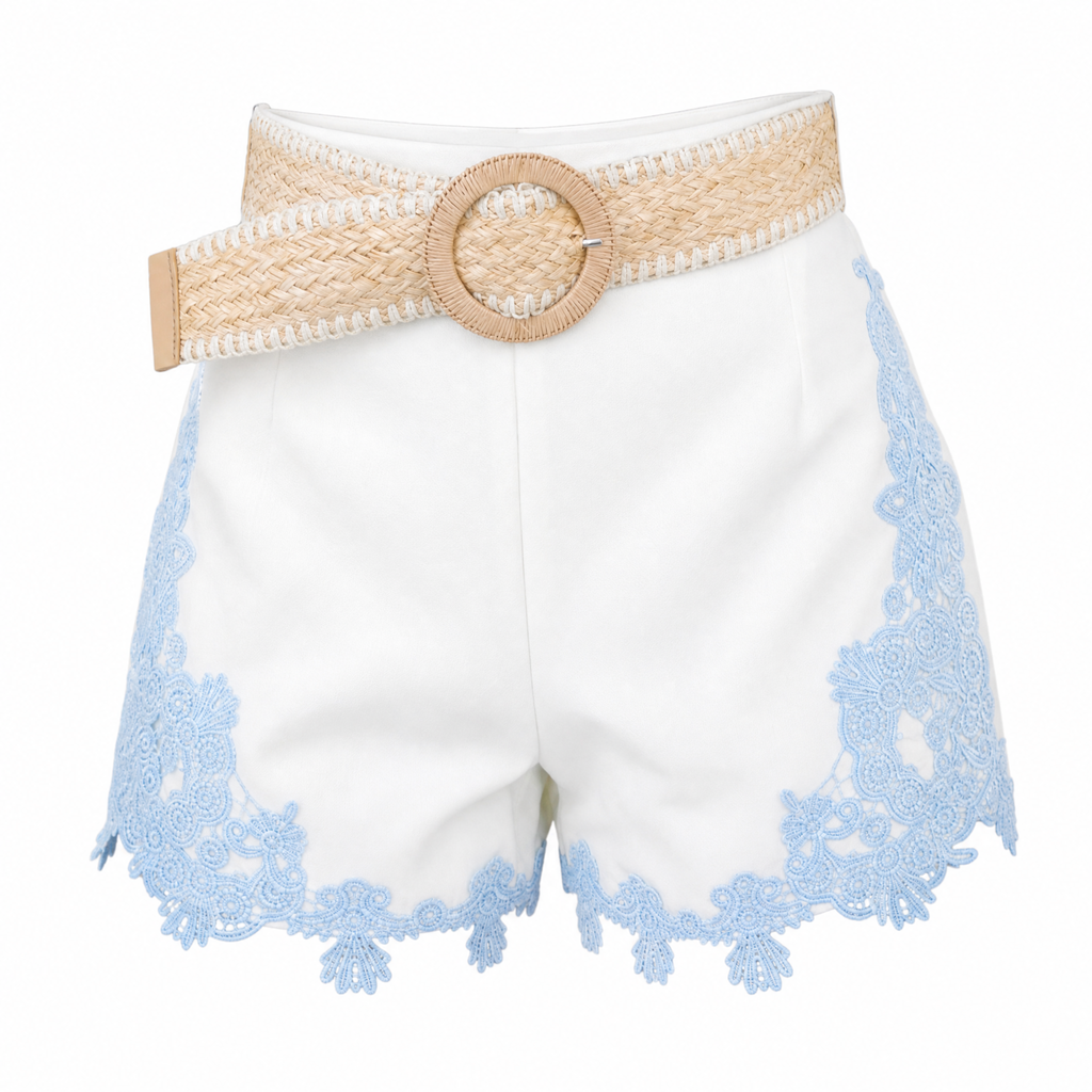 Lace Patch Cotton Shorts with Belt Matching Top [Sizes S-L]