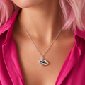 Lips Pendant Necklace in Silver | Kiss Print Charm on Chain