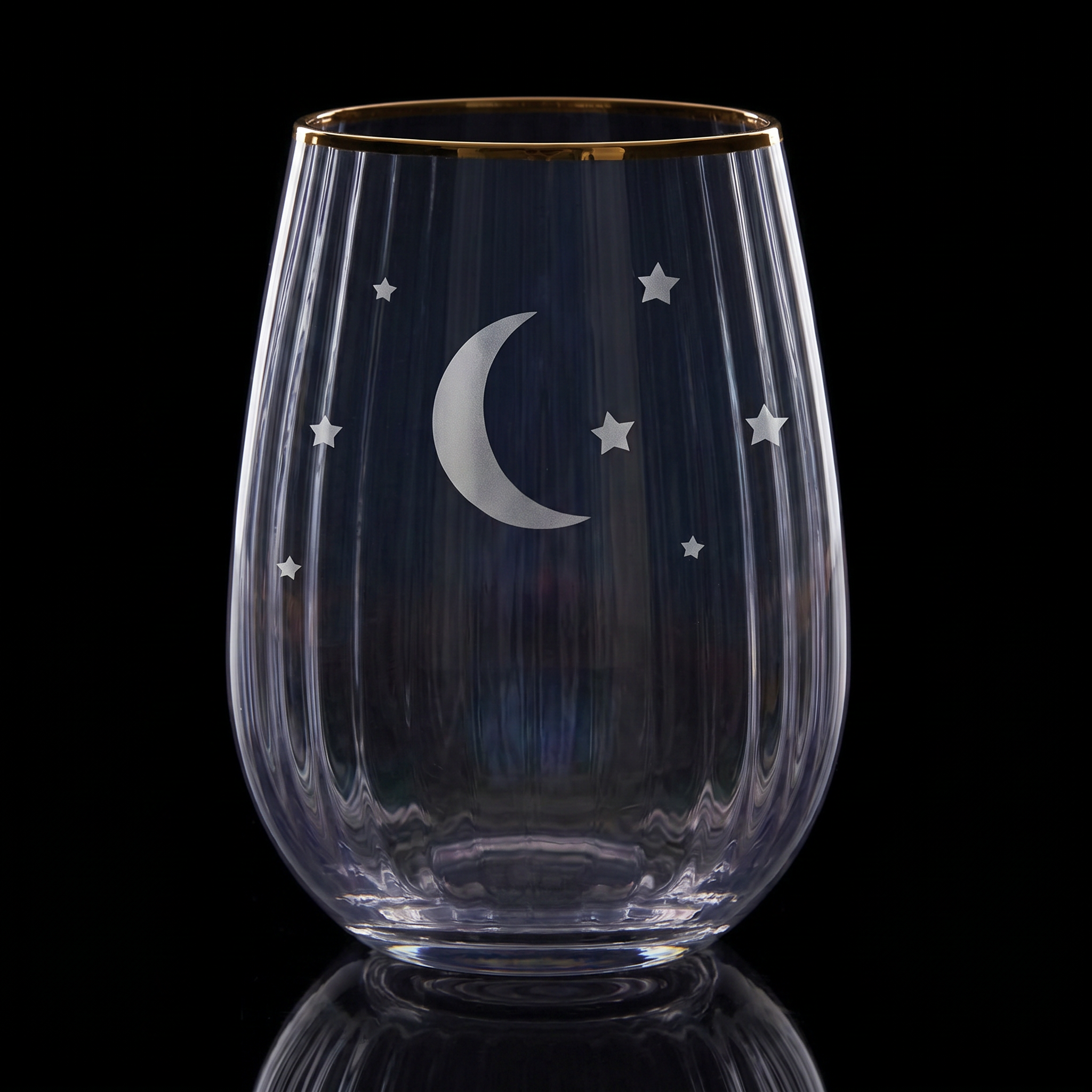 Moon and Stars Beveled Stemless Wine Glass | 19 Oz.