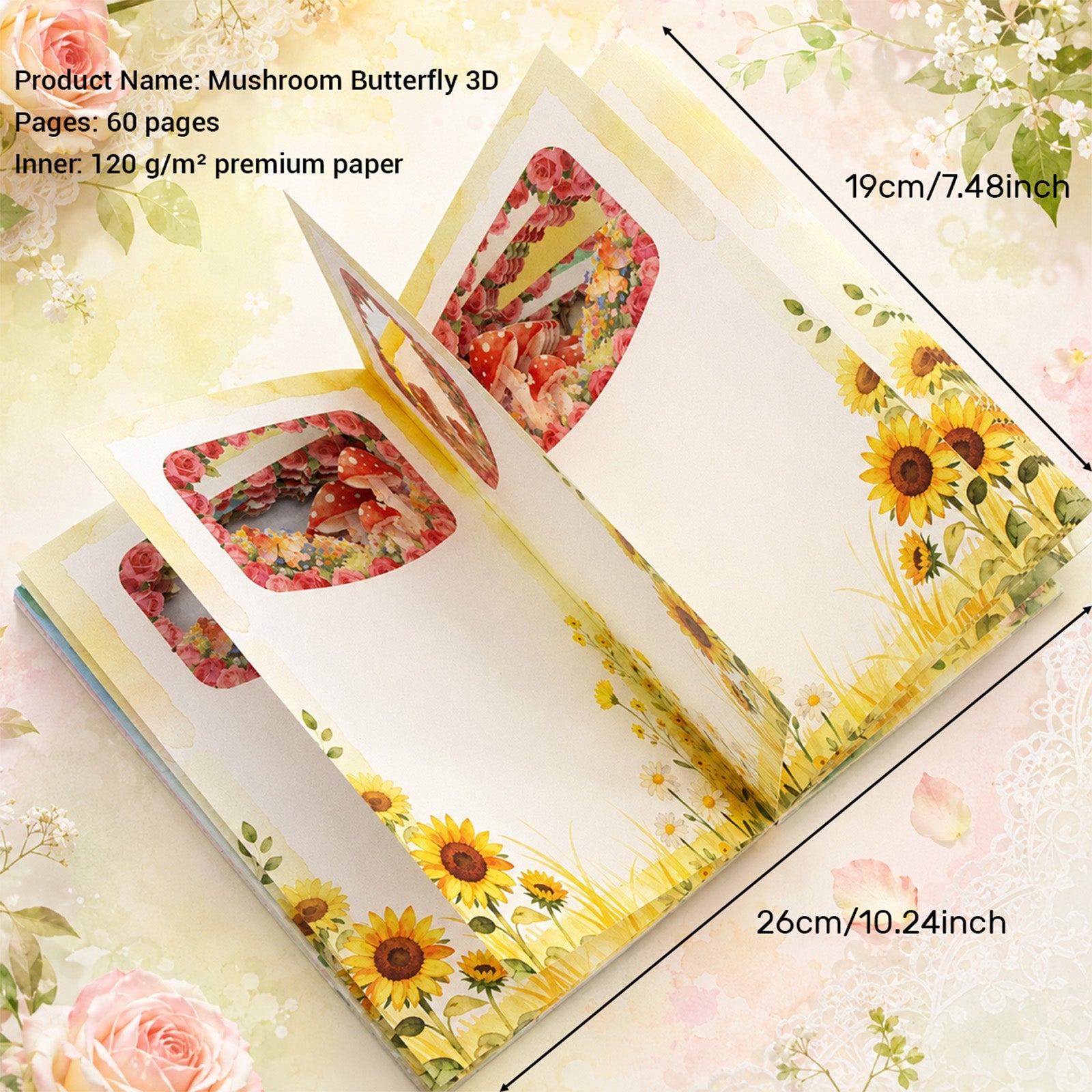 Mushroom Butterfly 3D Cutout Journal | 60 Pages