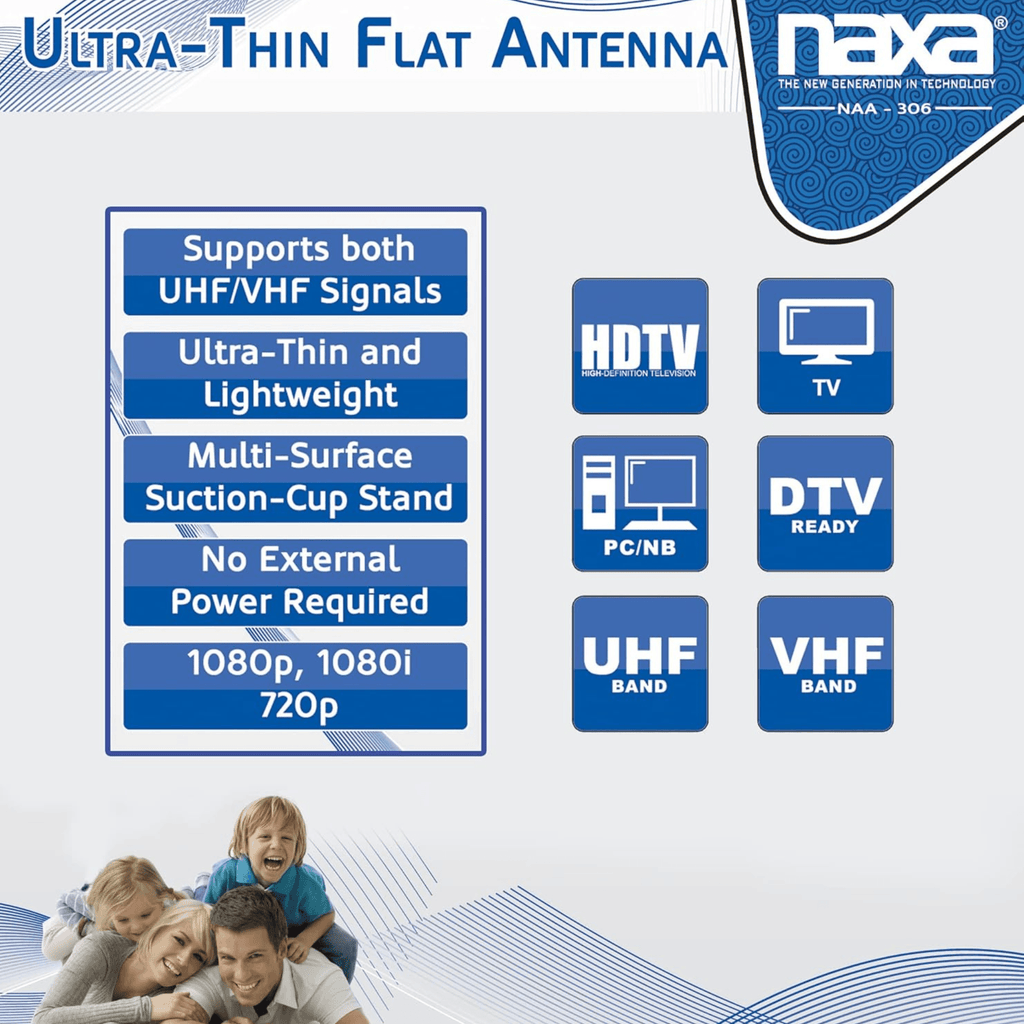 Naxa Ultra-Thin Flat Panel Style Powered Antenna For HDTV and ATSC Digital TV
