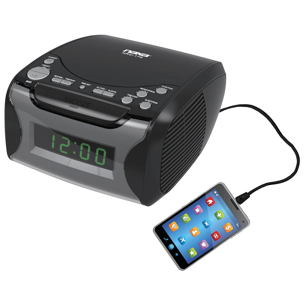 Naxa Dual Alarm Clock Radio with CD Player and USB Charge Port
