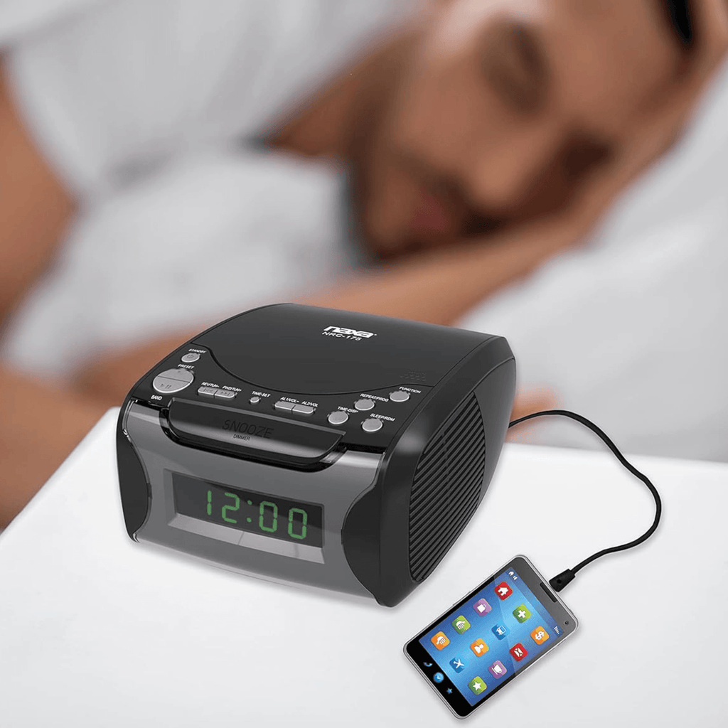 Naxa Dual Alarm Clock Radio with CD Player and USB Charge Port