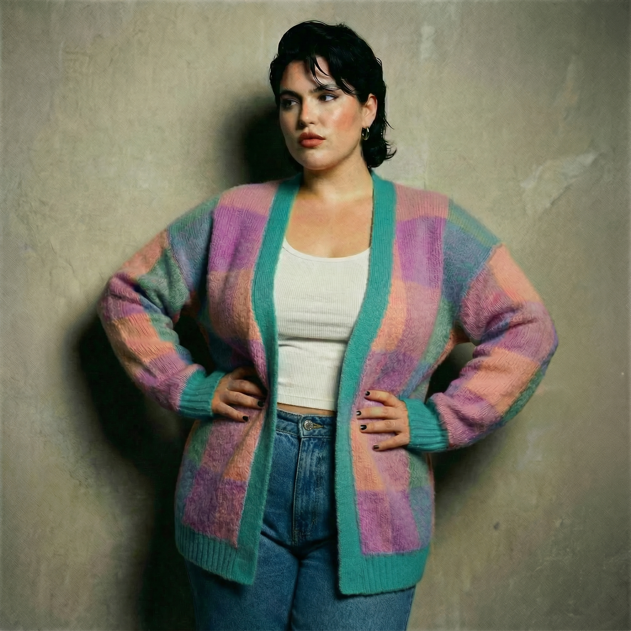 Oversize Peachy Gingham Cardigan [Sizes S-L] | Ultrafuzzy Warm Sweater