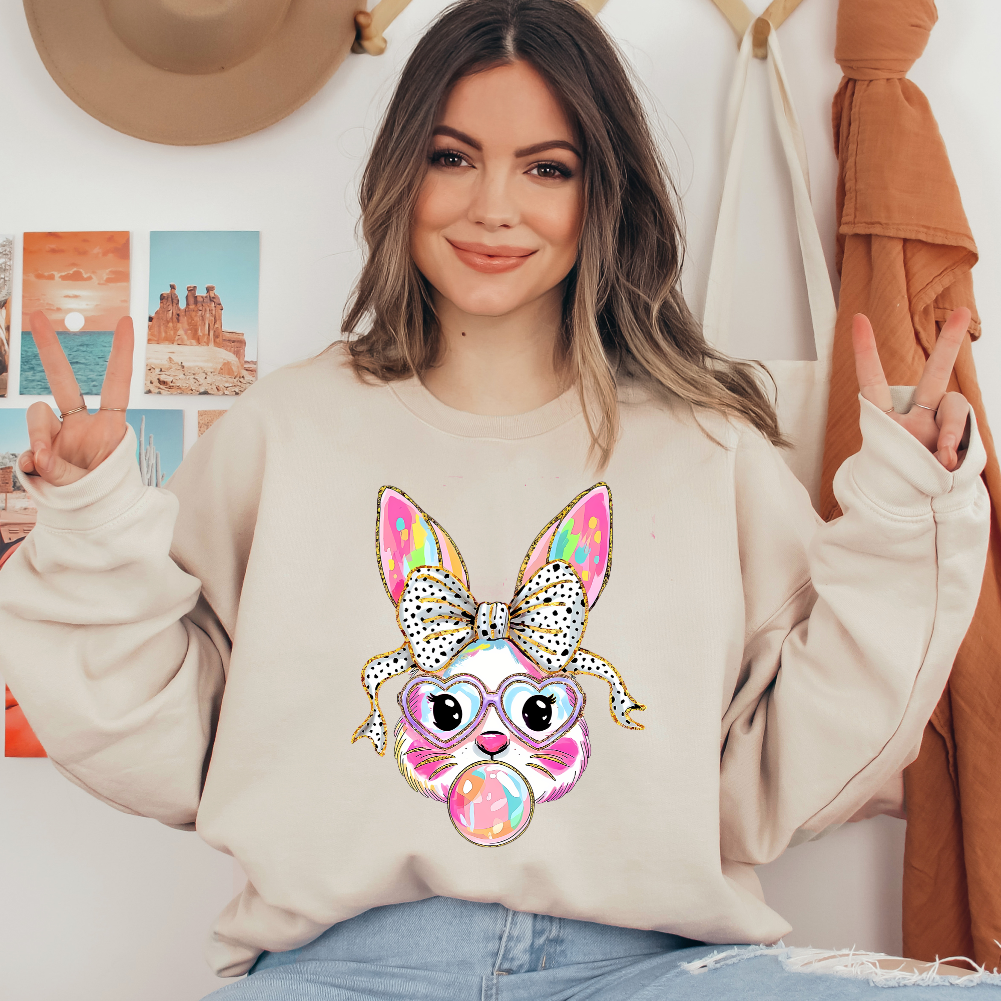 Easter Day Bunny Heart Glasses Ready To Press DTF Transfers, DTF Hot Peel