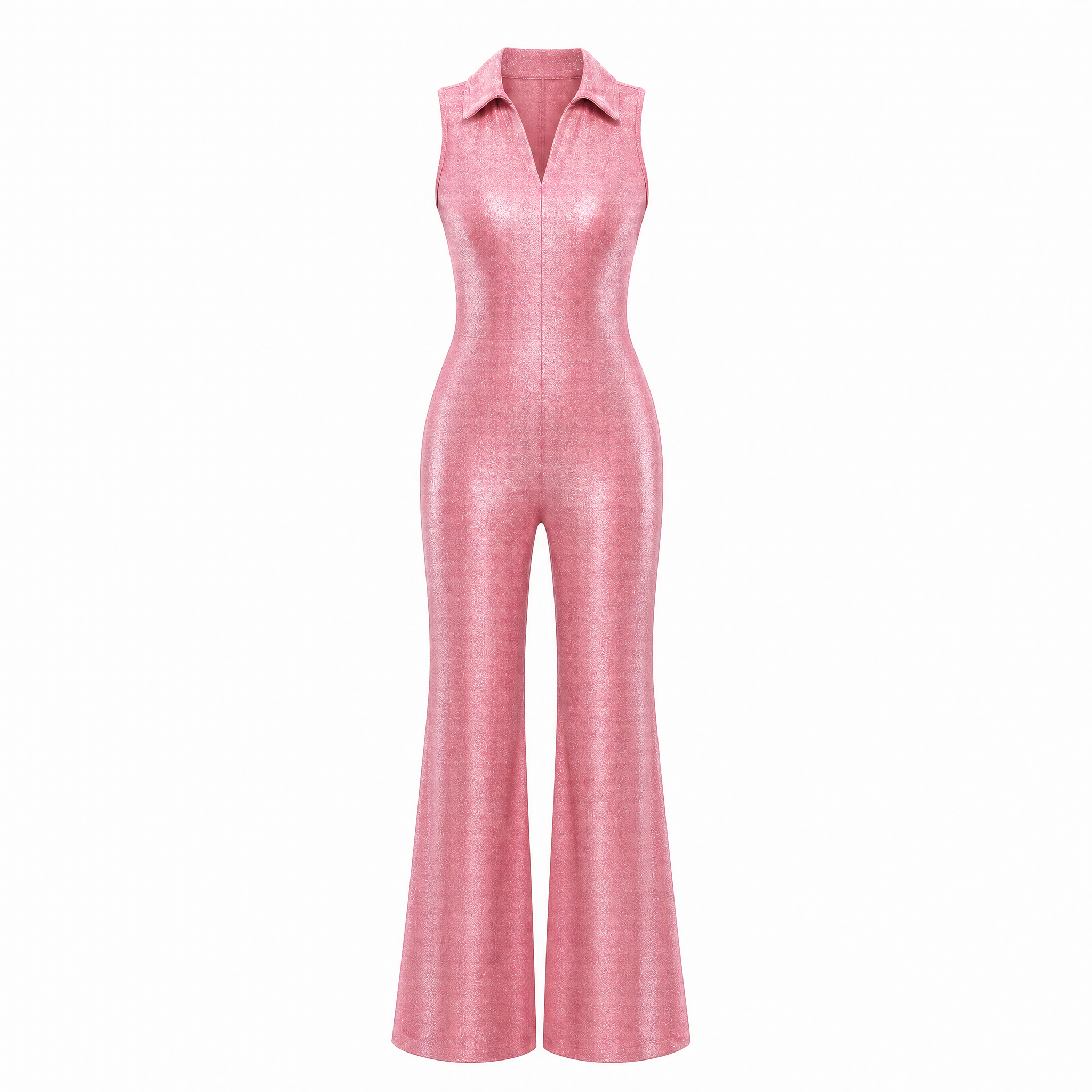 Petite Fit Hyper Pink Shimmer Collared Sleeveless Jumpsuit [Sizes SM-1X]