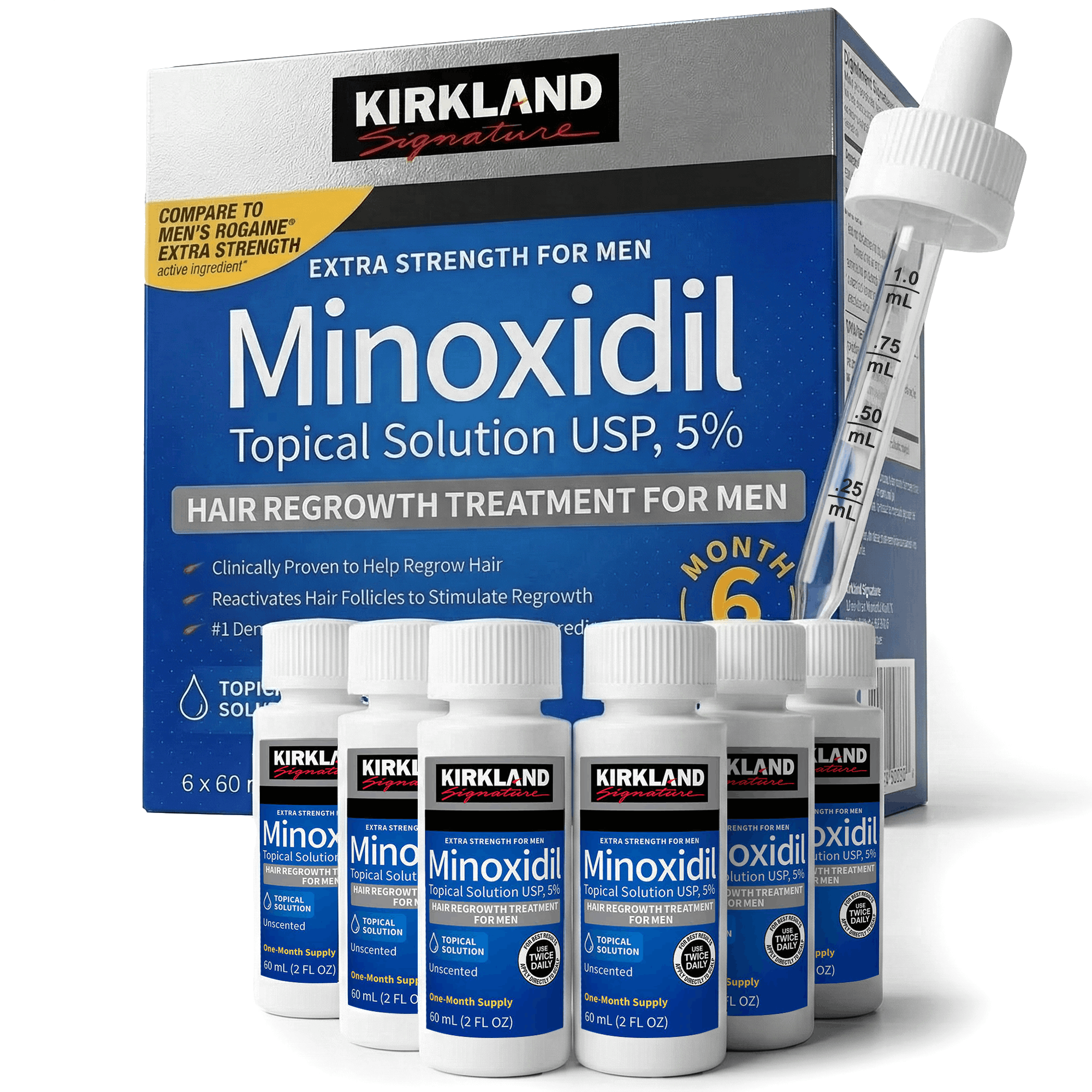Kirkland Minoxidil Liquid Extra Strength Hair Regrowth Treatment, 5% Topical Solution, 6 Months Supply