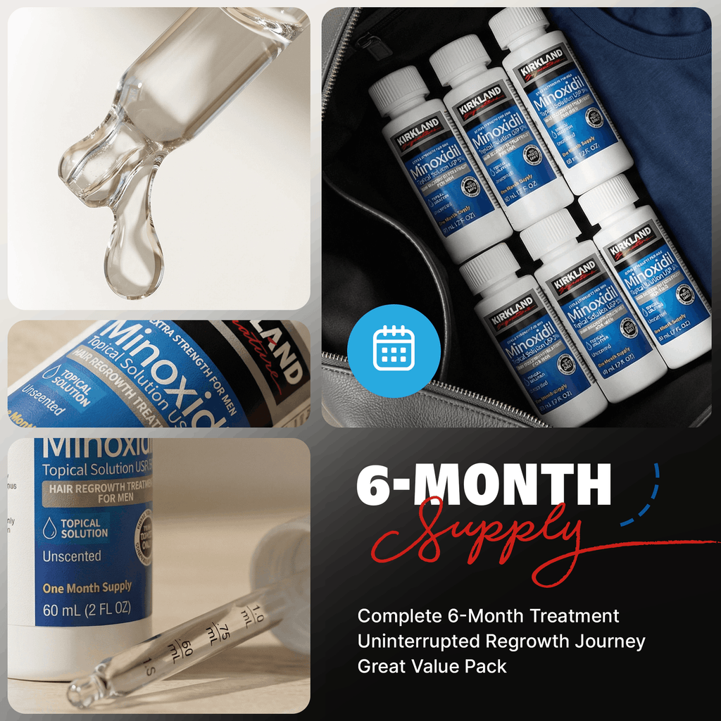 Kirkland Minoxidil Liquid Extra Strength Hair Regrowth Treatment, 5% Topical Solution, 6 Months Supply
