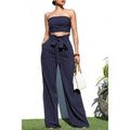 Pinstripe Smocked Top and Pants Set Ensemble in Navy [Sizes M-L]