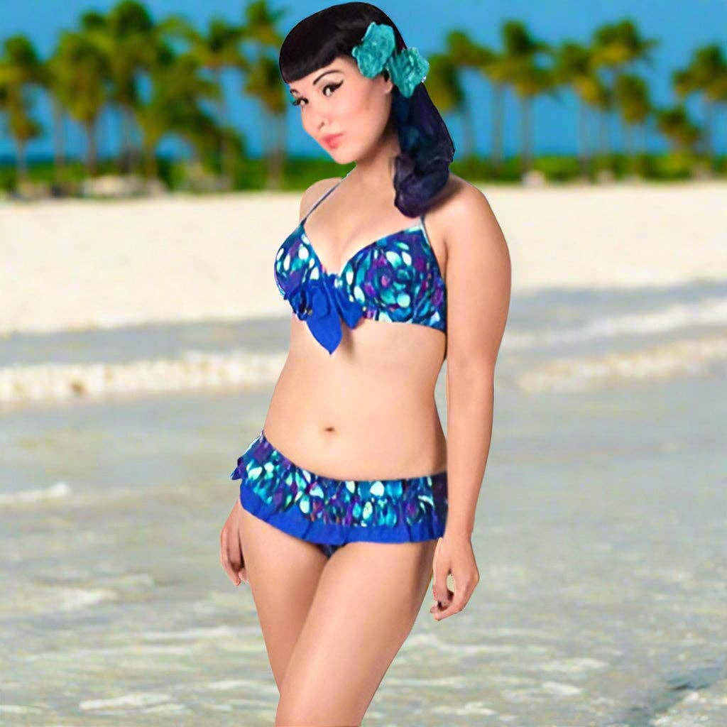Pinup 1950s Peacock Perfection Bikini Set | Retro Two-Piece Low Waist Swimwear [Size S-M Remaining]