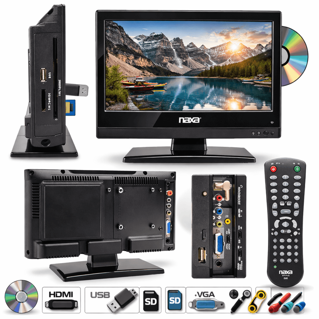 Naxa 13.3" 12Volt ACDC LED HDTV ATSC with DVD and Media Player & Car Package