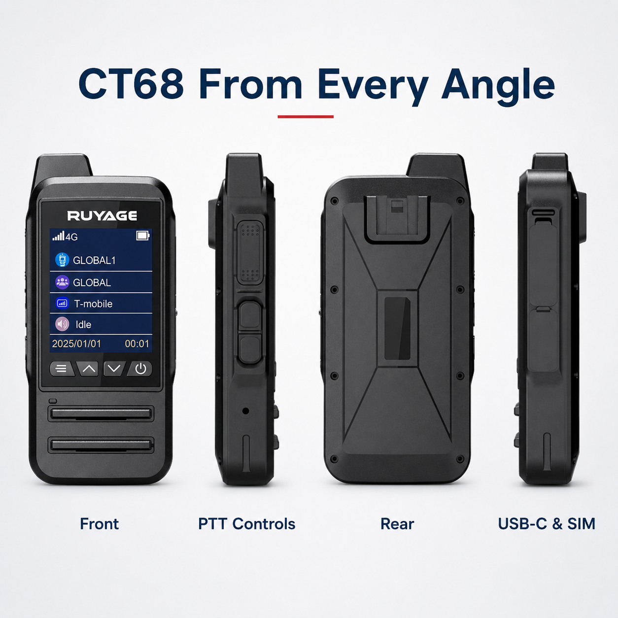 RUYAGE CT68 IP67 Waterproof 4G LTE PoC Walkie Talkies – 2-Pack