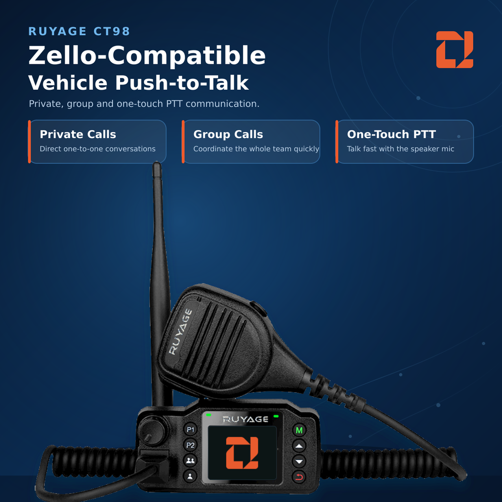 RUYAGE CT98 Zello-Compatible 4G LTE Vehicle Radio with PTT Microphone