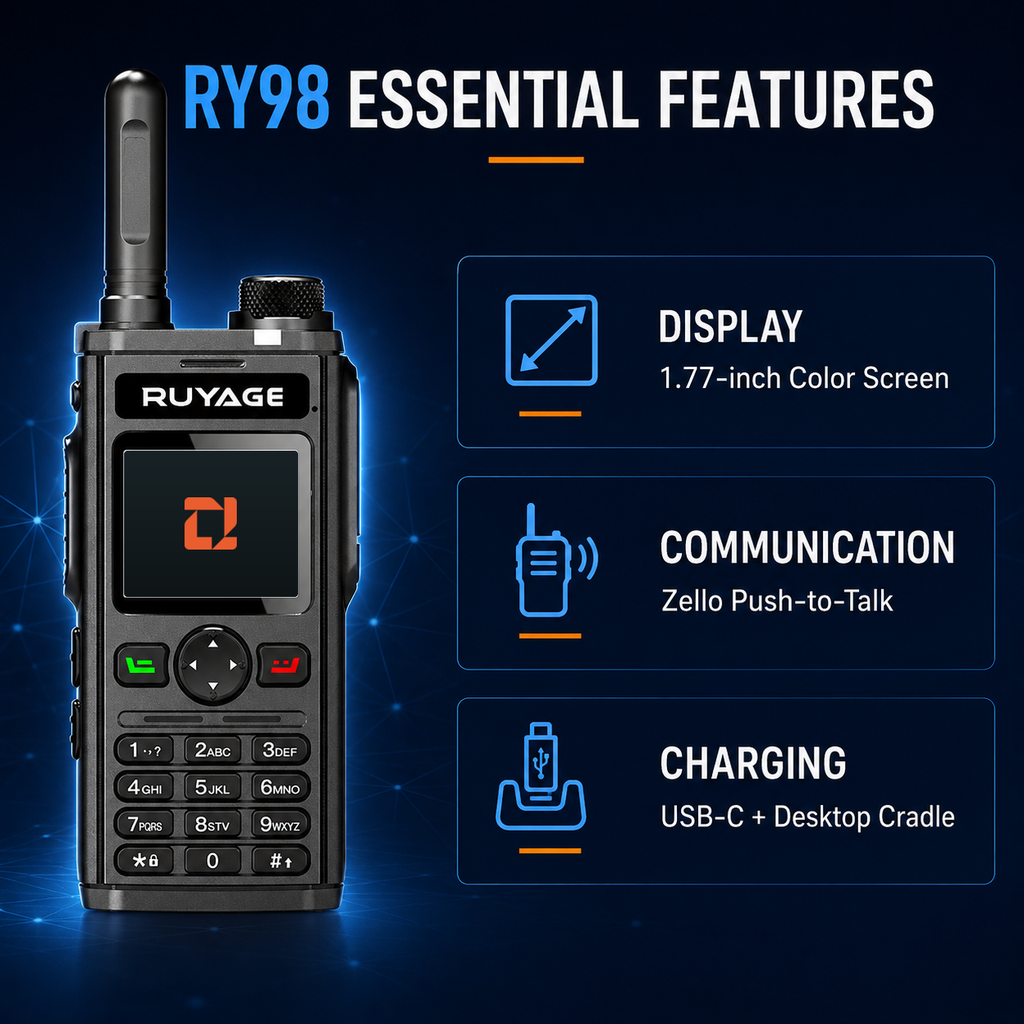RUYAGE RY98 Zello-Compatible 4G LTE Walkie Talkie Phone with Keypad