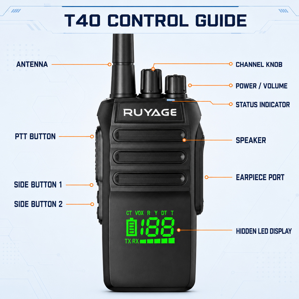 RUYAGE T40 10W IP67 Waterproof VHF Analog Walkie Talkie