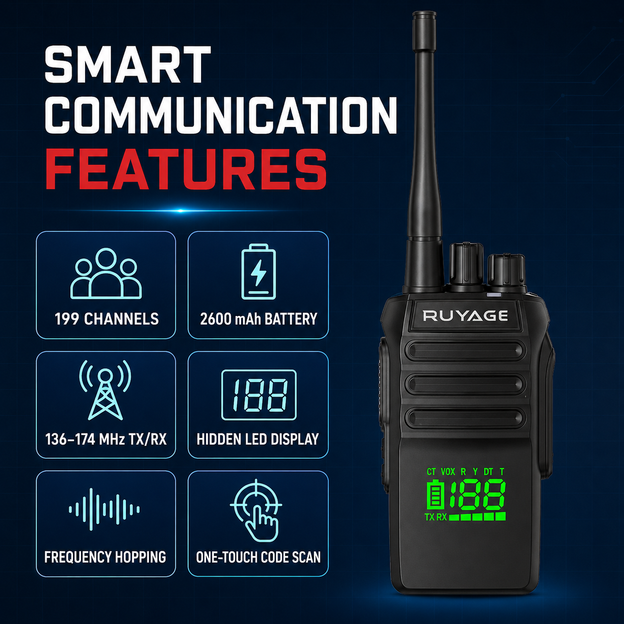 RUYAGE T40 10W IP67 Waterproof VHF Analog Walkie Talkie
