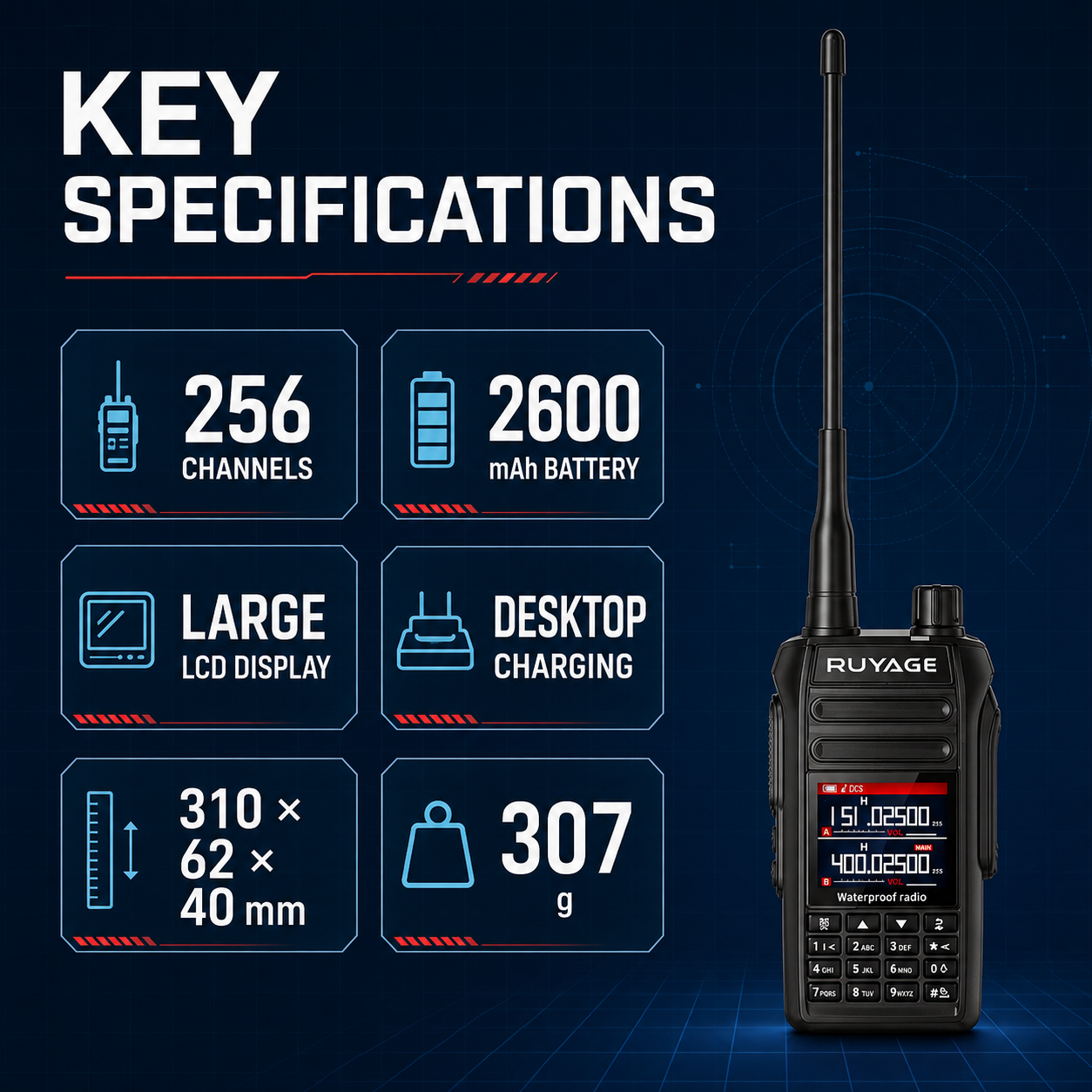 RUYAGE UV5D 10W IP67 Waterproof 6-Band Walkie Talkie