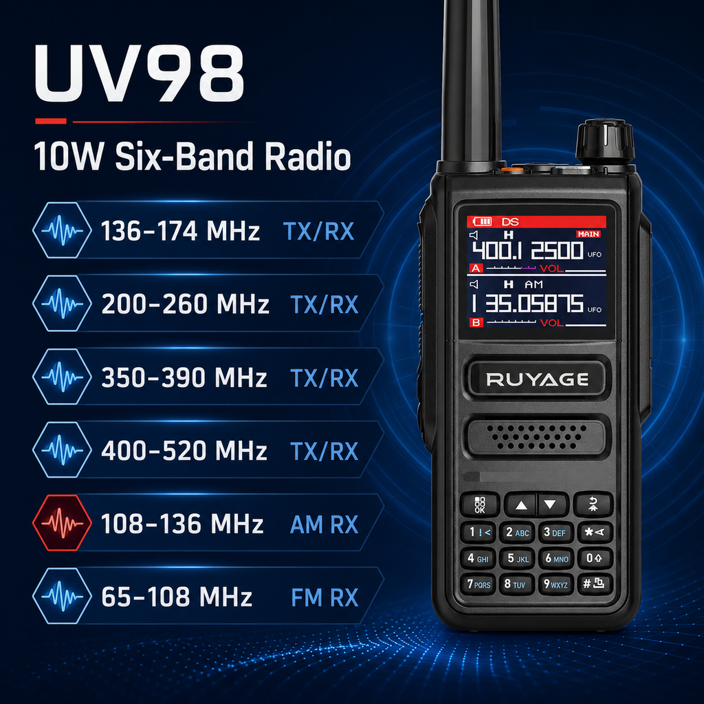 RUYAGE UV98 10W 6-Band VHF/UHF Analog Walkie Talkie