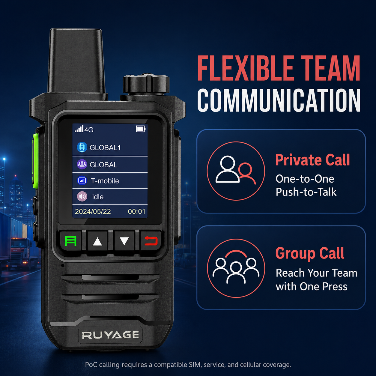 RUYAGE X20 Lightweight 4G LTE PoC Walkie Talkie – 1-Year Service