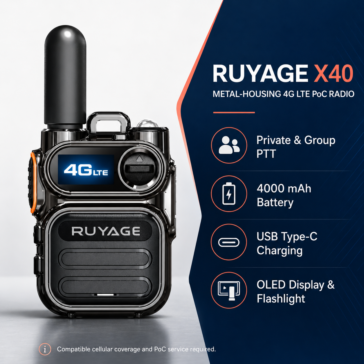RUYAGE X40 Mini 4G LTE PoC Radio – Compact Metal Body Walkie Talkie