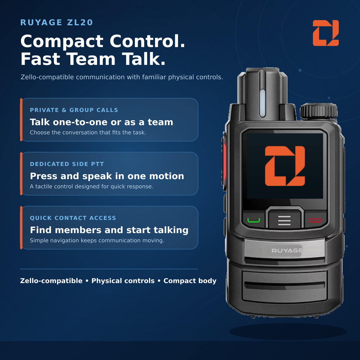 RUYAGE ZL20 Zello-Compatible 4G LTE/WiFi Walkie Talkie – 6500mAh