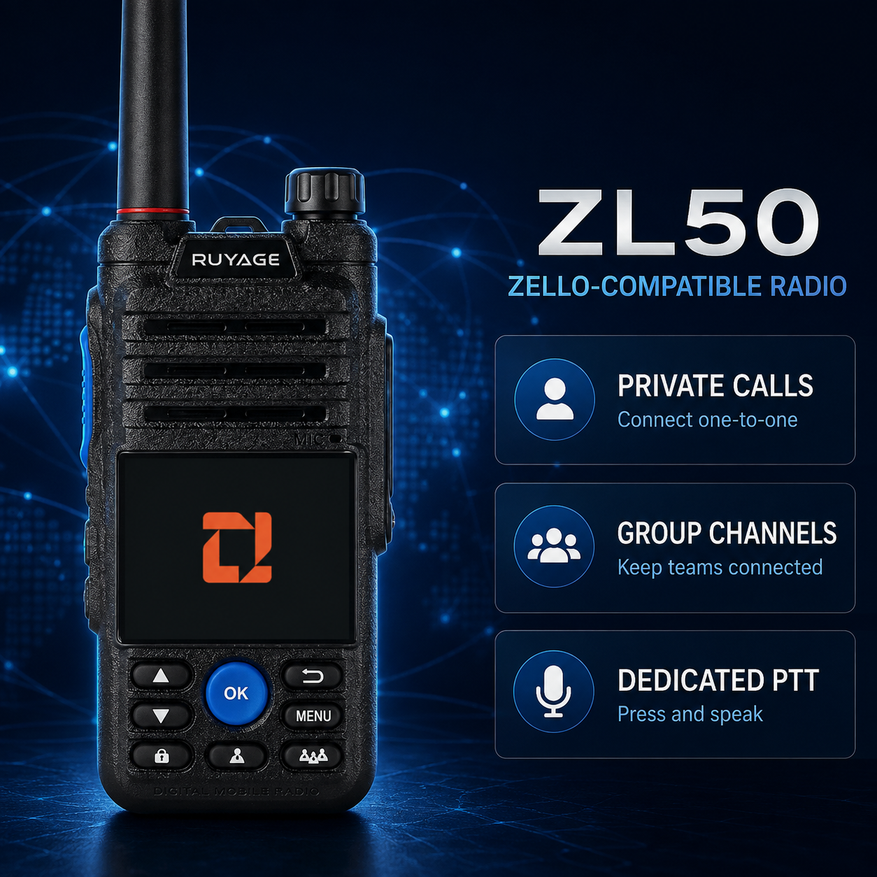 RUYAGE ZL50 Zello-Compatible Android WiFi Walkie Talkie