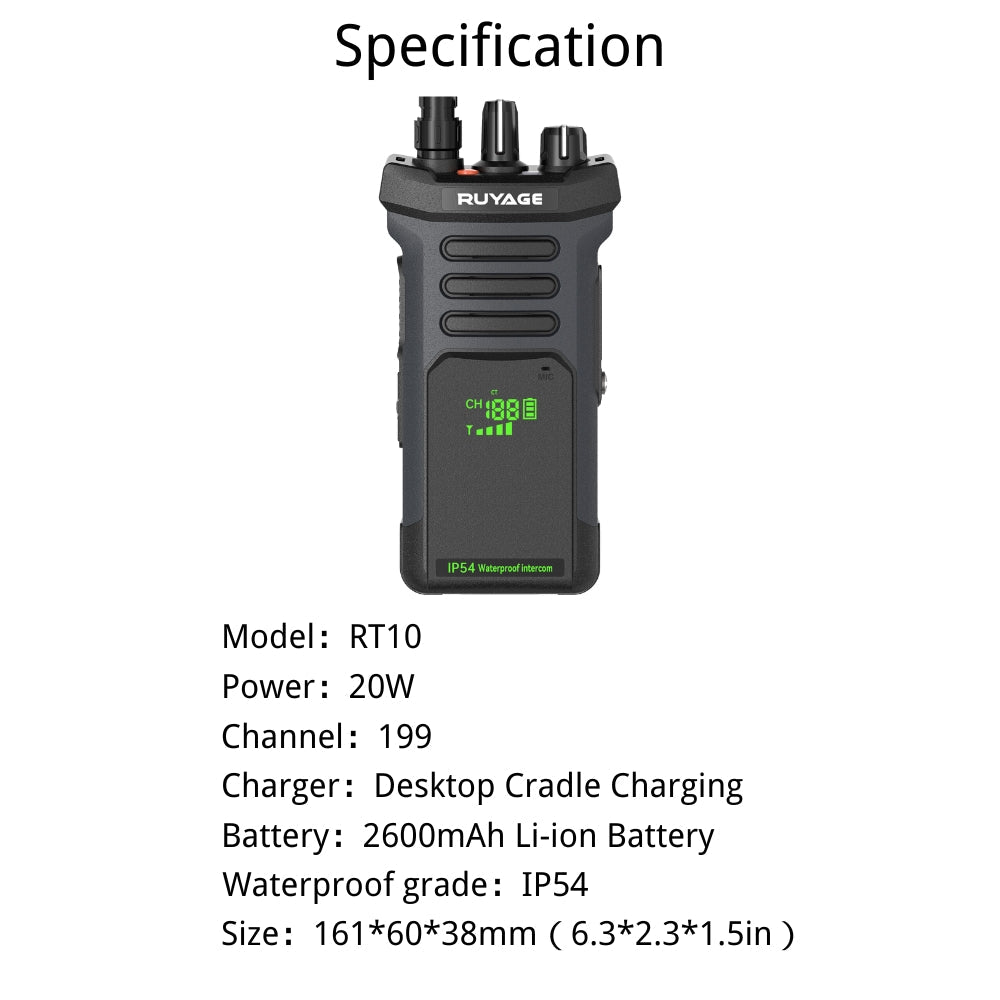 RUYAGE RT10 20W UHF Long-Range Analog Walkie Talkie