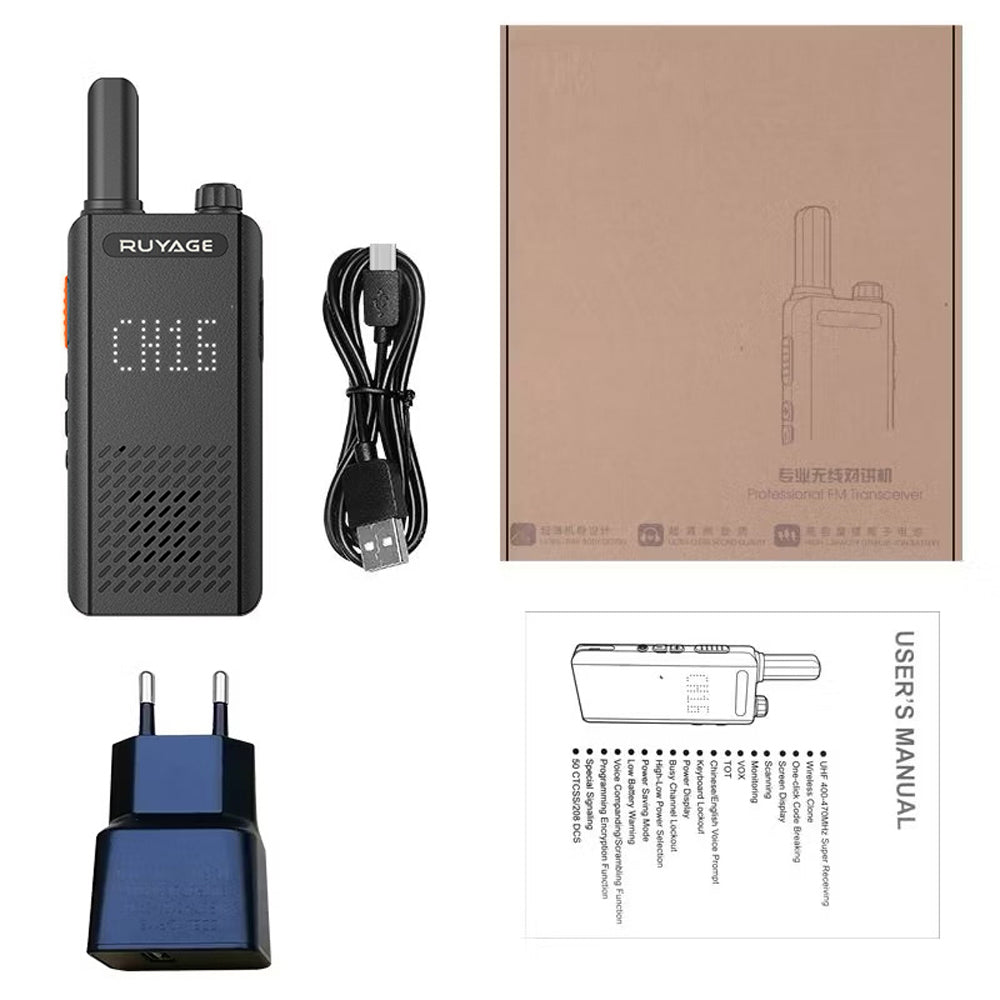 RUYAGE RY18 Ultra-Thin UHF Analog Walkie Talkie – One-Key Pairing
