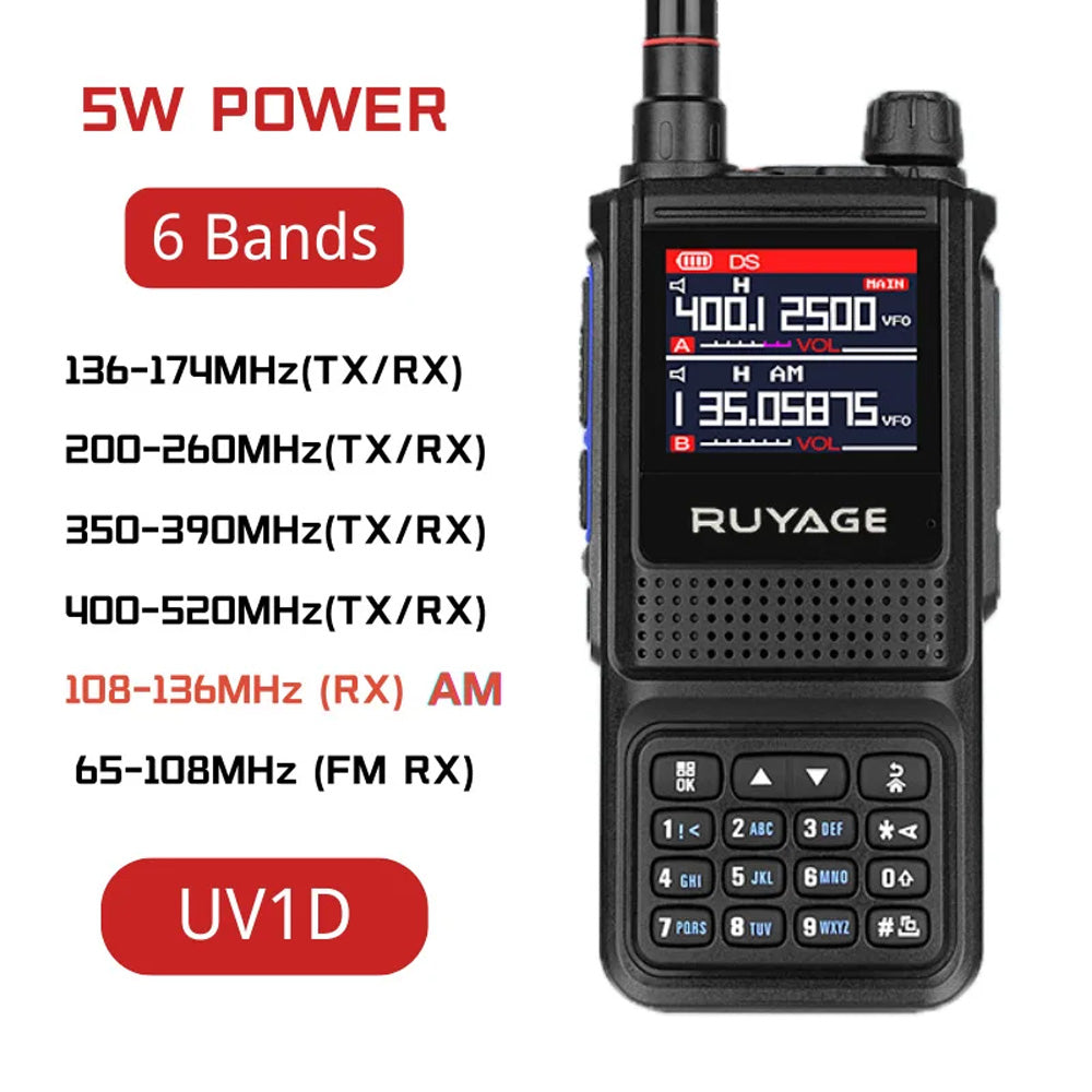 RUYAGE UV1D 5W 6-Band VHF/UHF Analog Walkie Talkie