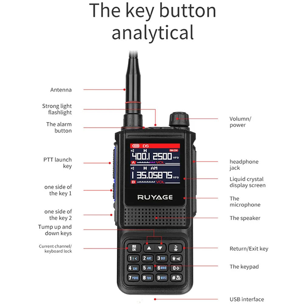 RUYAGE UV1D 5W 6-Band VHF/UHF Analog Walkie Talkie