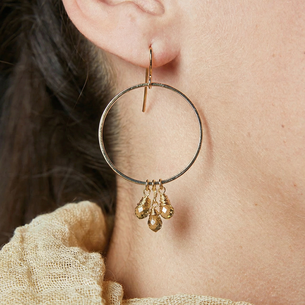 Radiant Crystal Dangle Hoops Earrings in Gold | Cut Glass Gemstones