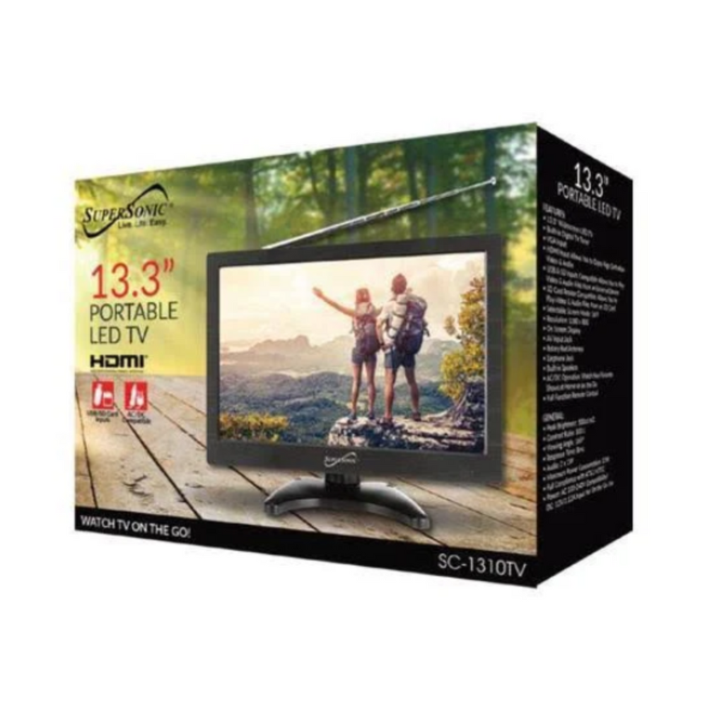 Supersonic 13.3" Portable Digital LED TV with USB, SD & HDMI Inputs & 12-Volt ACDC Compatible