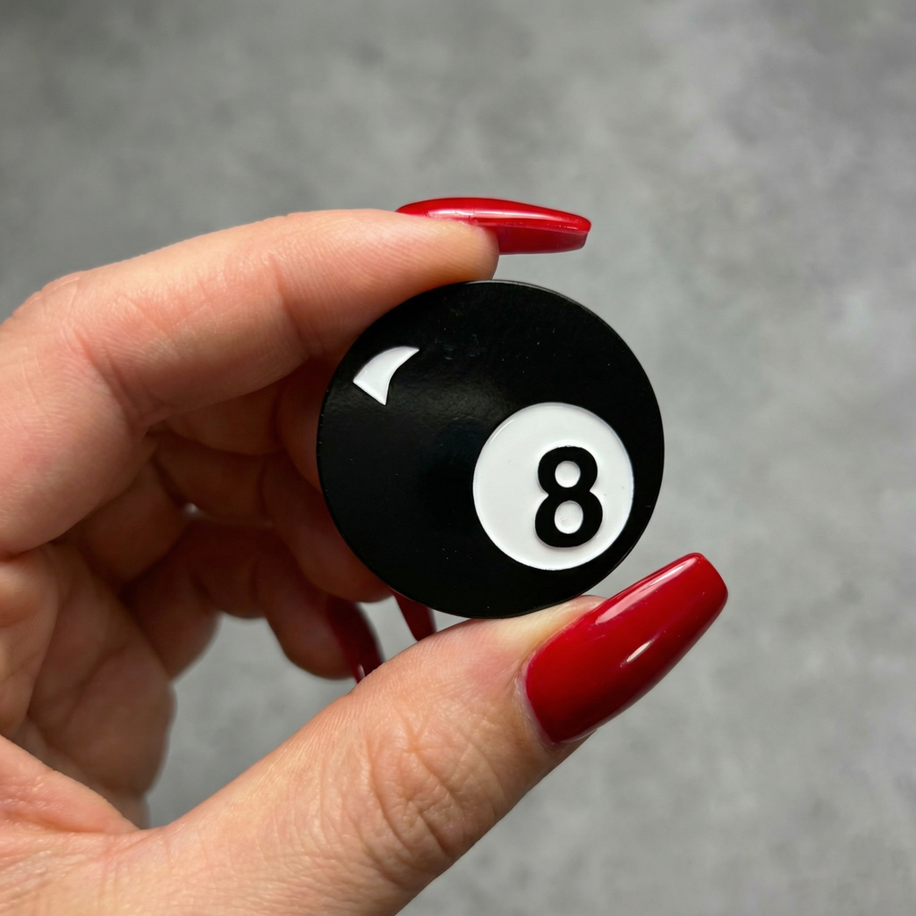 Retro 8 Ball Pin 1.4" Stylish Metal Alloy Brooch | Billiards Ball in Black and White