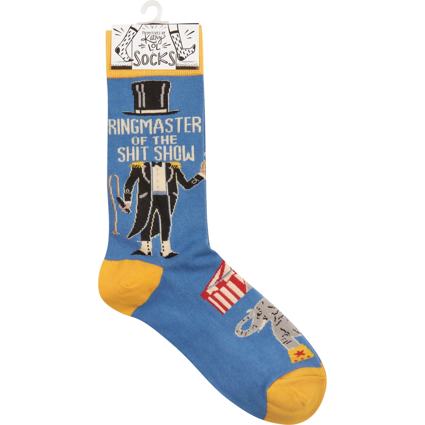 Ringmaster Of The Shit Show Funny Socks | Blue Circus Graphic Crew Socks