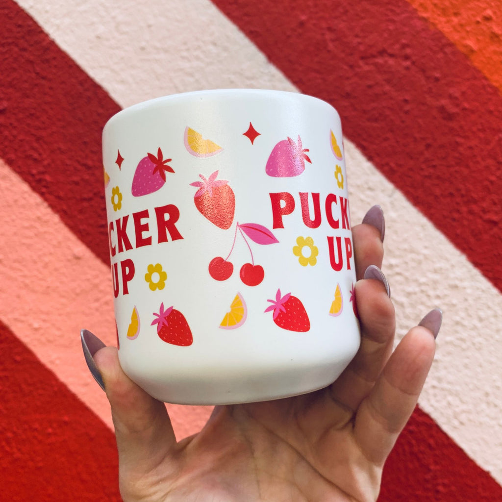 Romance Pucker Up Heart Shaped Handle Mug | Stoneware Tea Coffee Cup | 12oz
