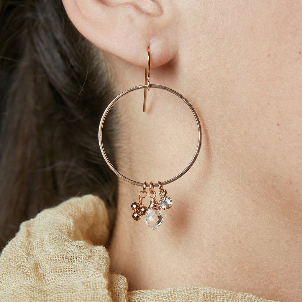 Rose Gold Dangle Hoops Earrings | Gemstones Jewelry