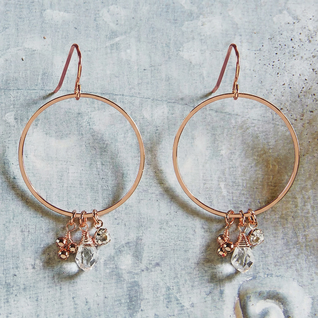 Rose Gold Dangle Hoops Earrings | Gemstones Jewelry