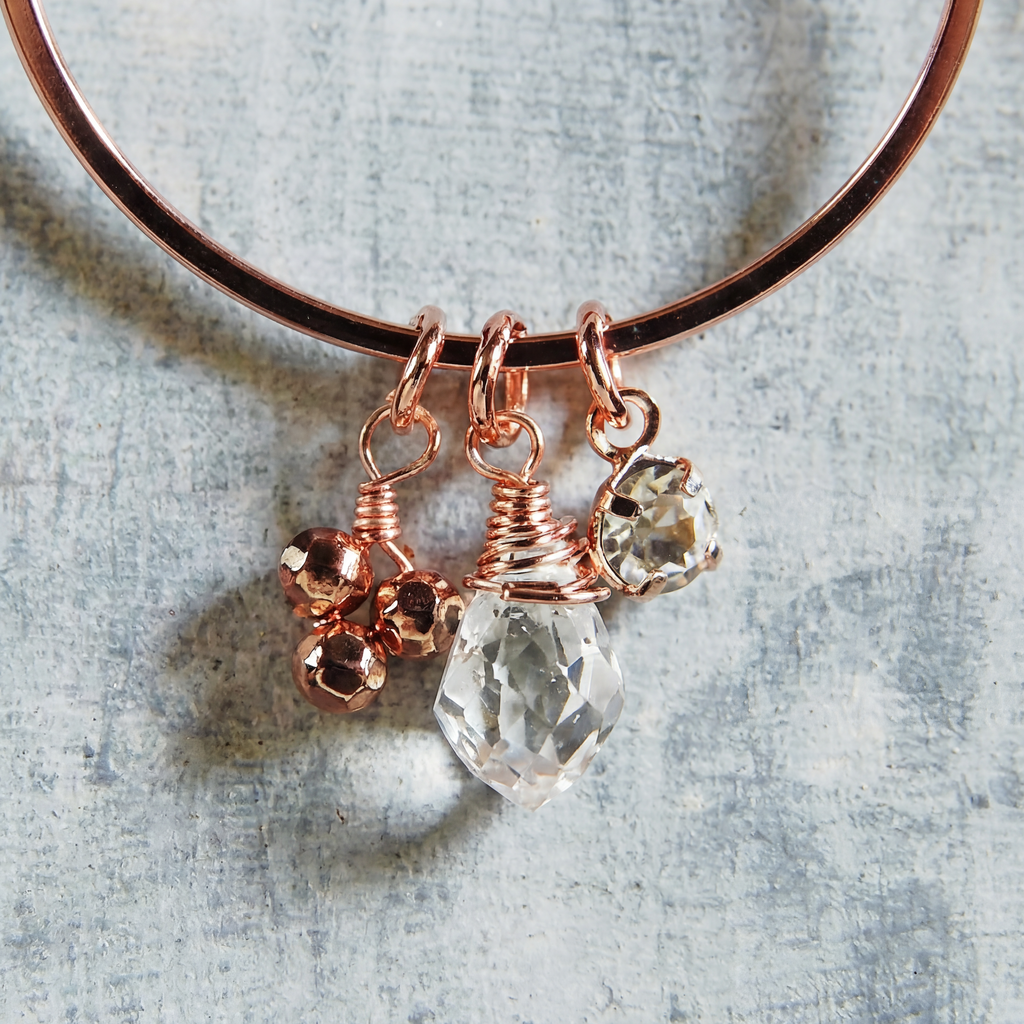 Rose Gold Dangle Hoops Earrings | Gemstones Jewelry