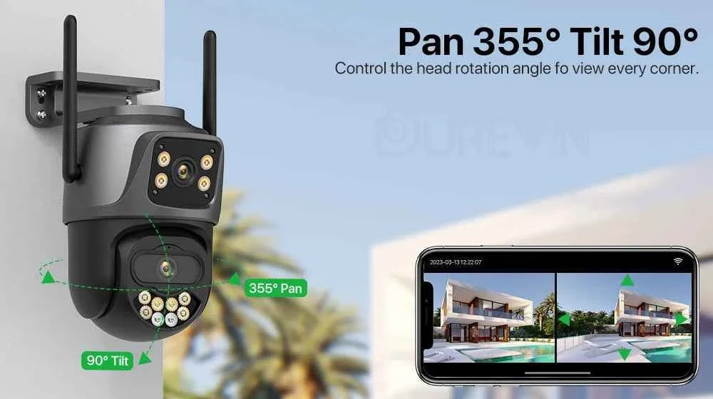 External Wifi PTZ Camera Dual Lens 4K 8MP HD Outdoor IP Camera 4MP Auto Tracking Security Protection CCTV Surveillance iCsee P2P