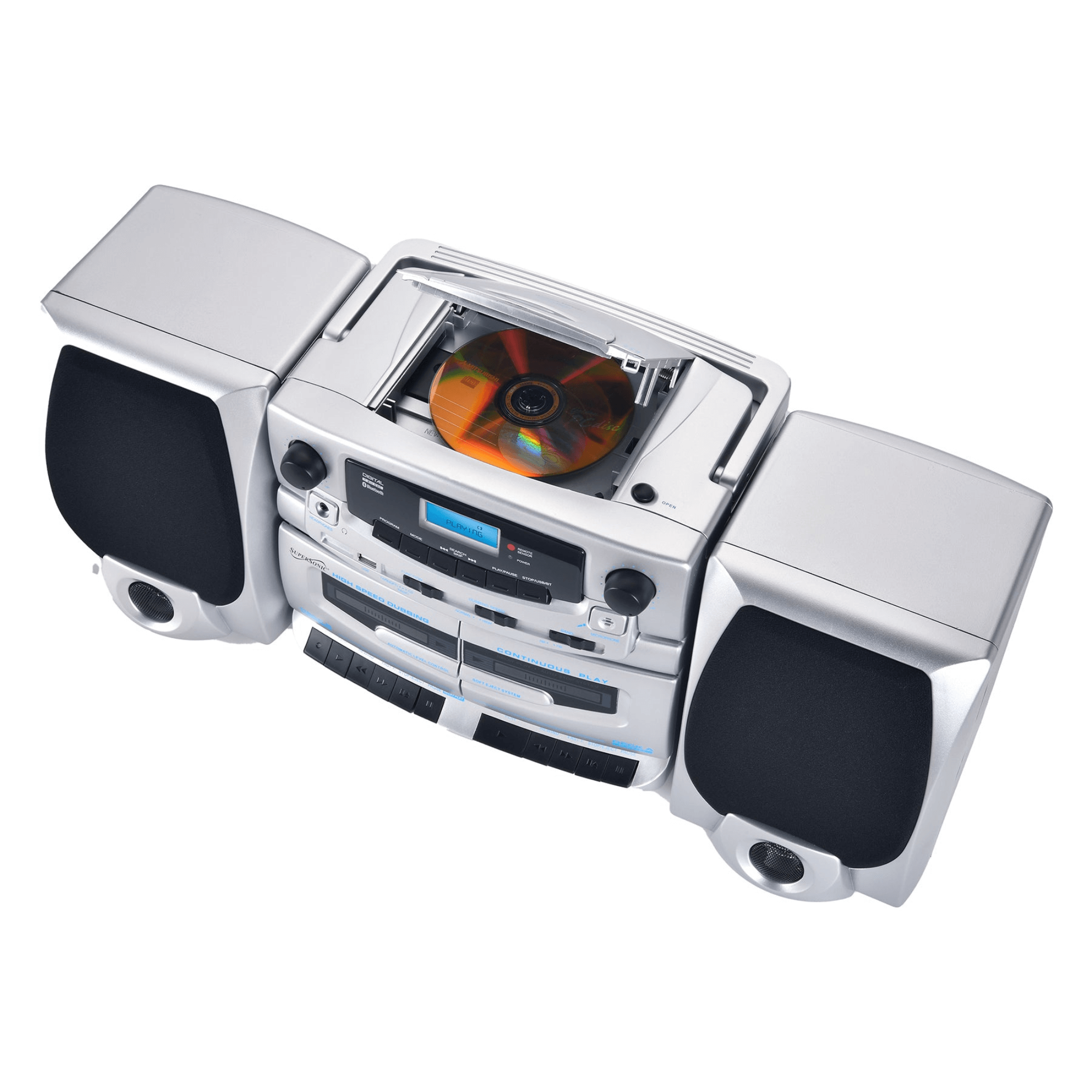 Supersonic Bluetooth Audio System with Double Cassette Recorder & Built-In Mic
