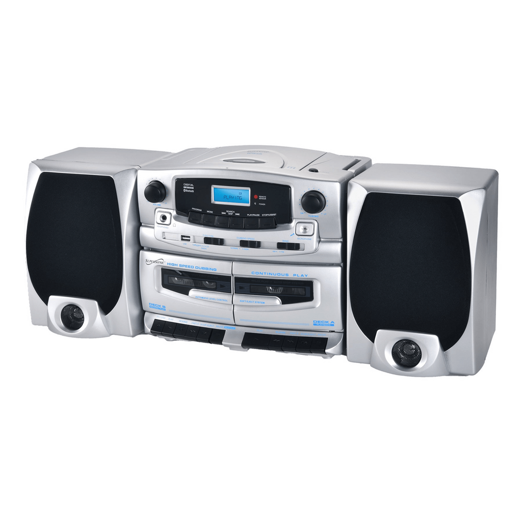Supersonic Bluetooth Audio System with Double Cassette Recorder & Built-In Mic