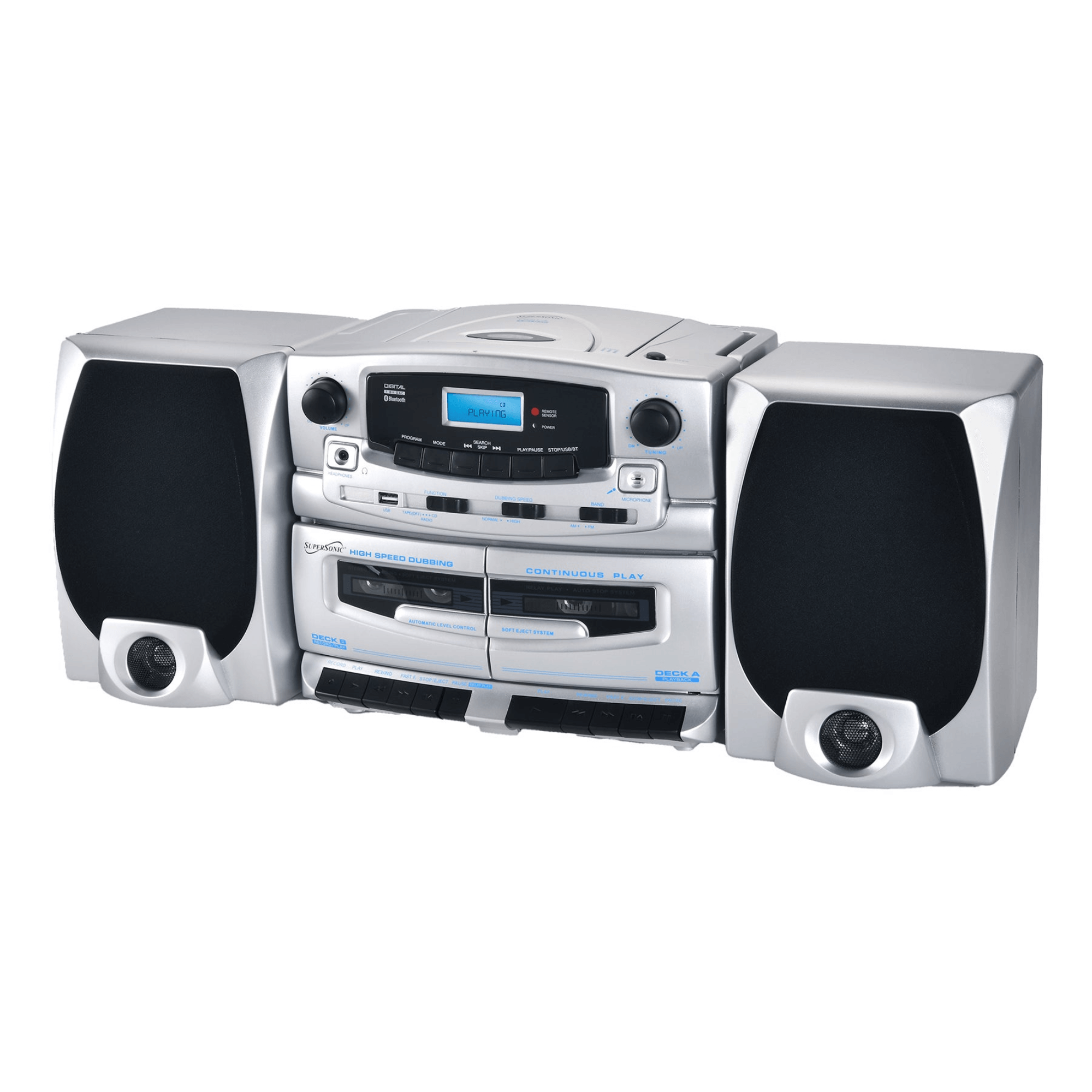Supersonic Bluetooth Audio System with Double Cassette Recorder & Built-In Mic