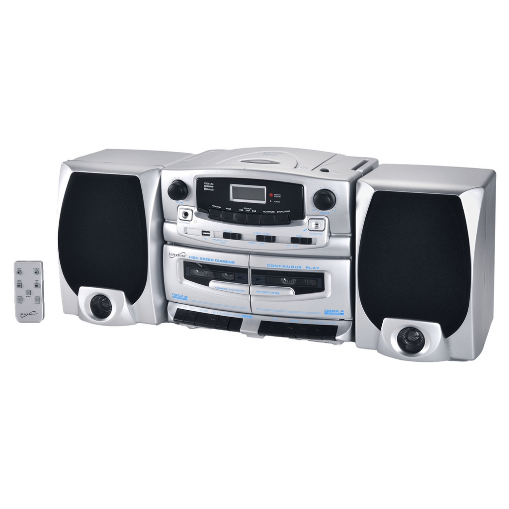 Supersonic Bluetooth Audio System with Double Cassette Recorder & Built-In Mic