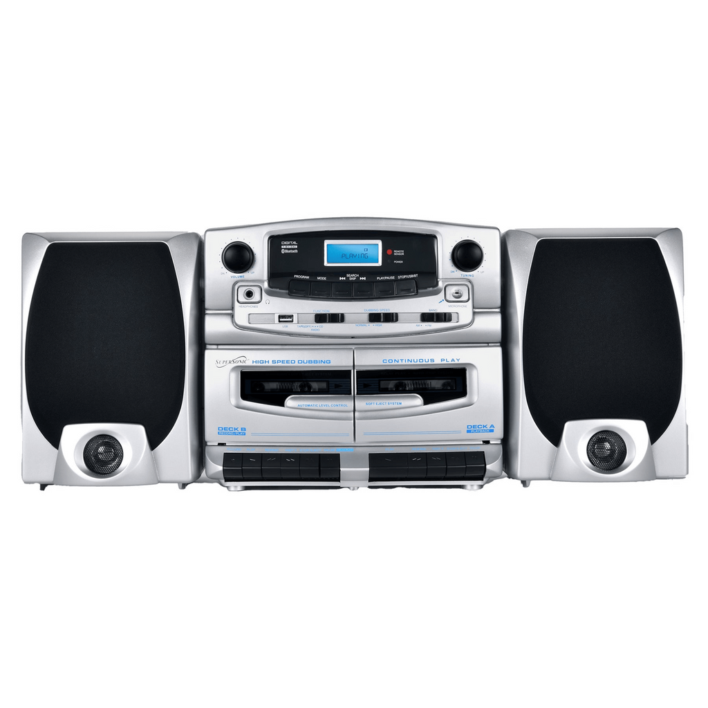 Supersonic Bluetooth Audio System with Double Cassette Recorder & Built-In Mic