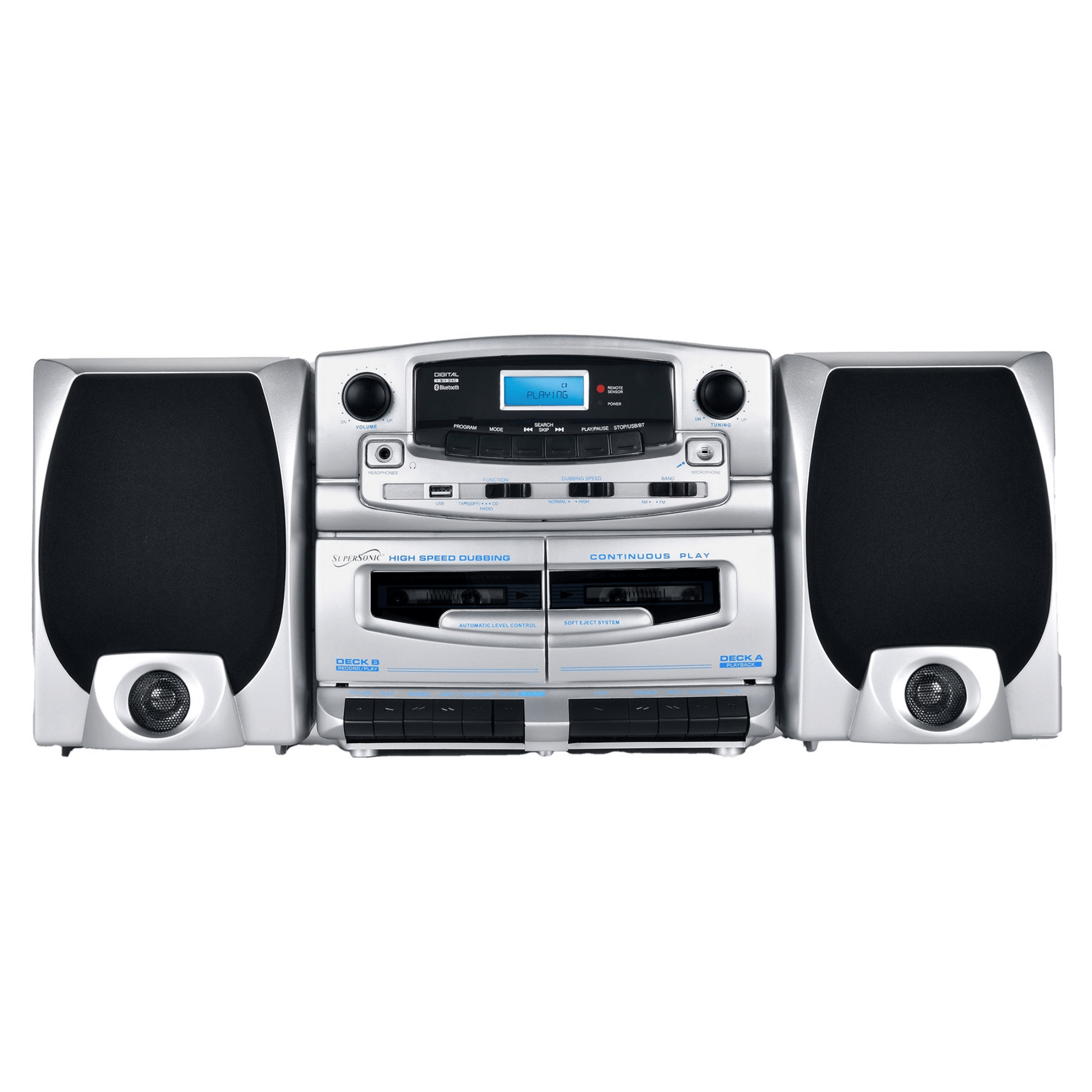 Supersonic Bluetooth Audio System with Double Cassette Recorder & Built-In Mic