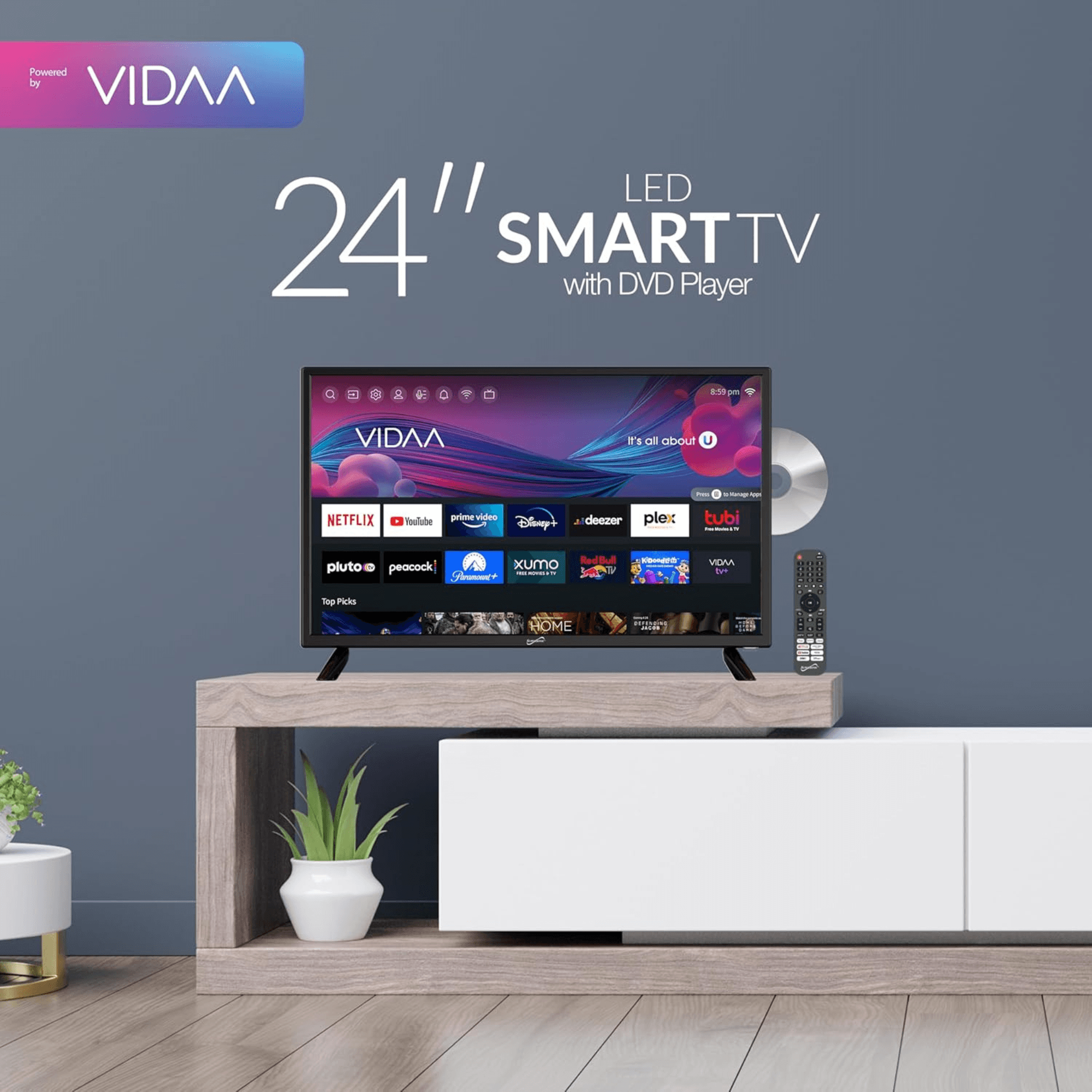 Supersonic Smart 24-inch VDAA DLED AC/DC Television with DVD Player & 12V Car Cord
