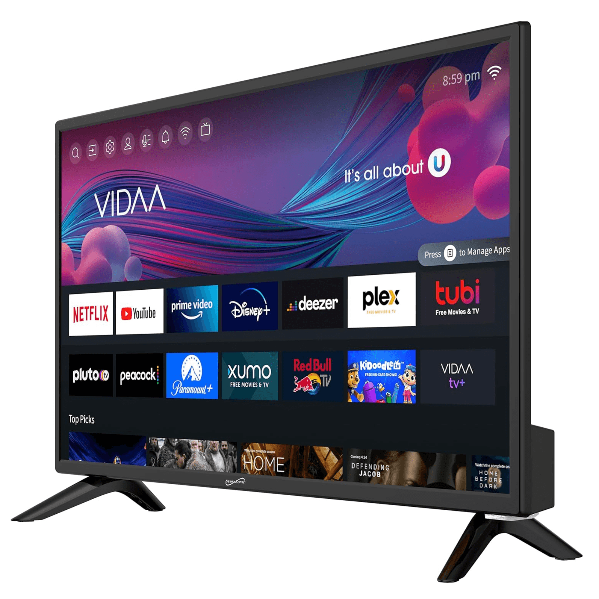 Supersonic Smart 24-inch VDAA DLED AC/DC Television with DVD Player & 12V Car Cord
