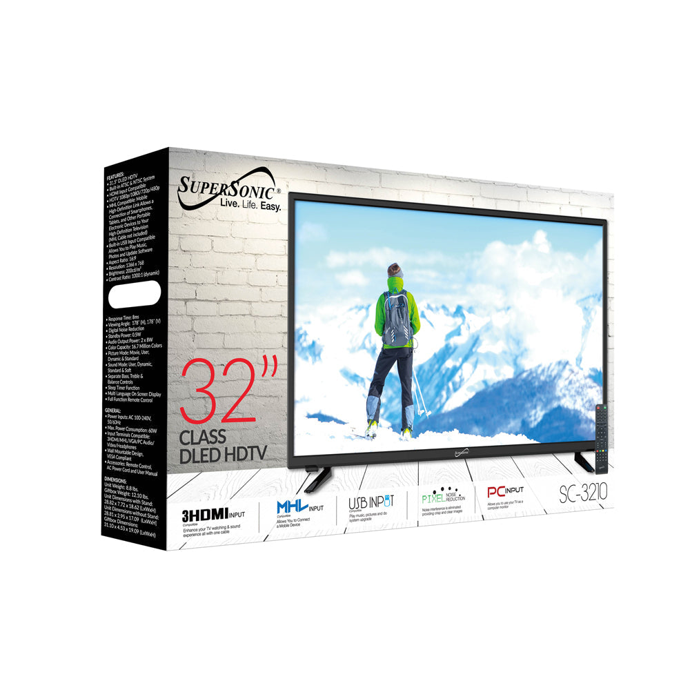 Supersonic 32" 1080p Widescreen LED HDTV with USB, SD Card Reader and HDMI (SC-3210)
