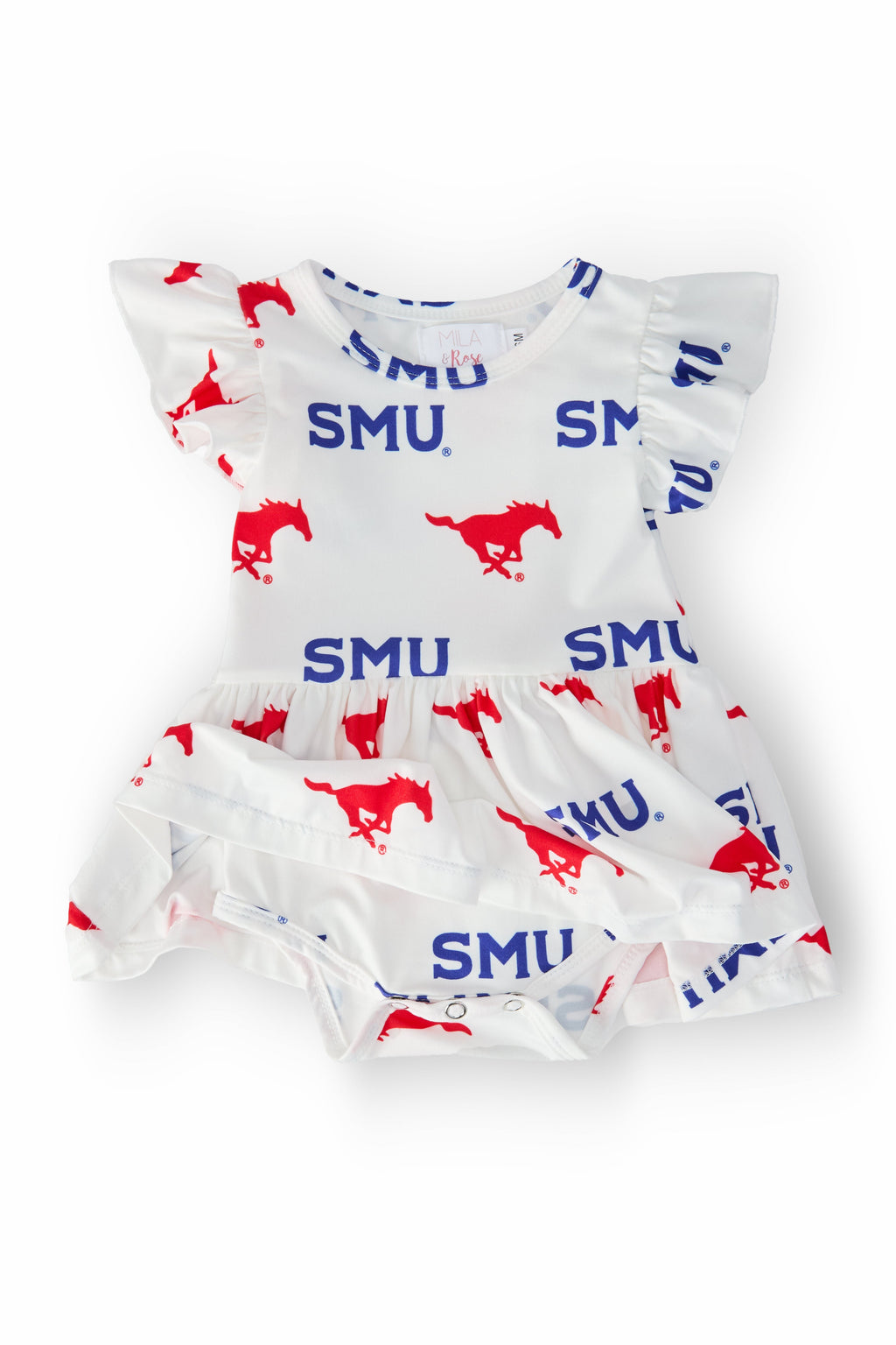 SMU White Mustang S/S Flutter Twirl Bodysuit