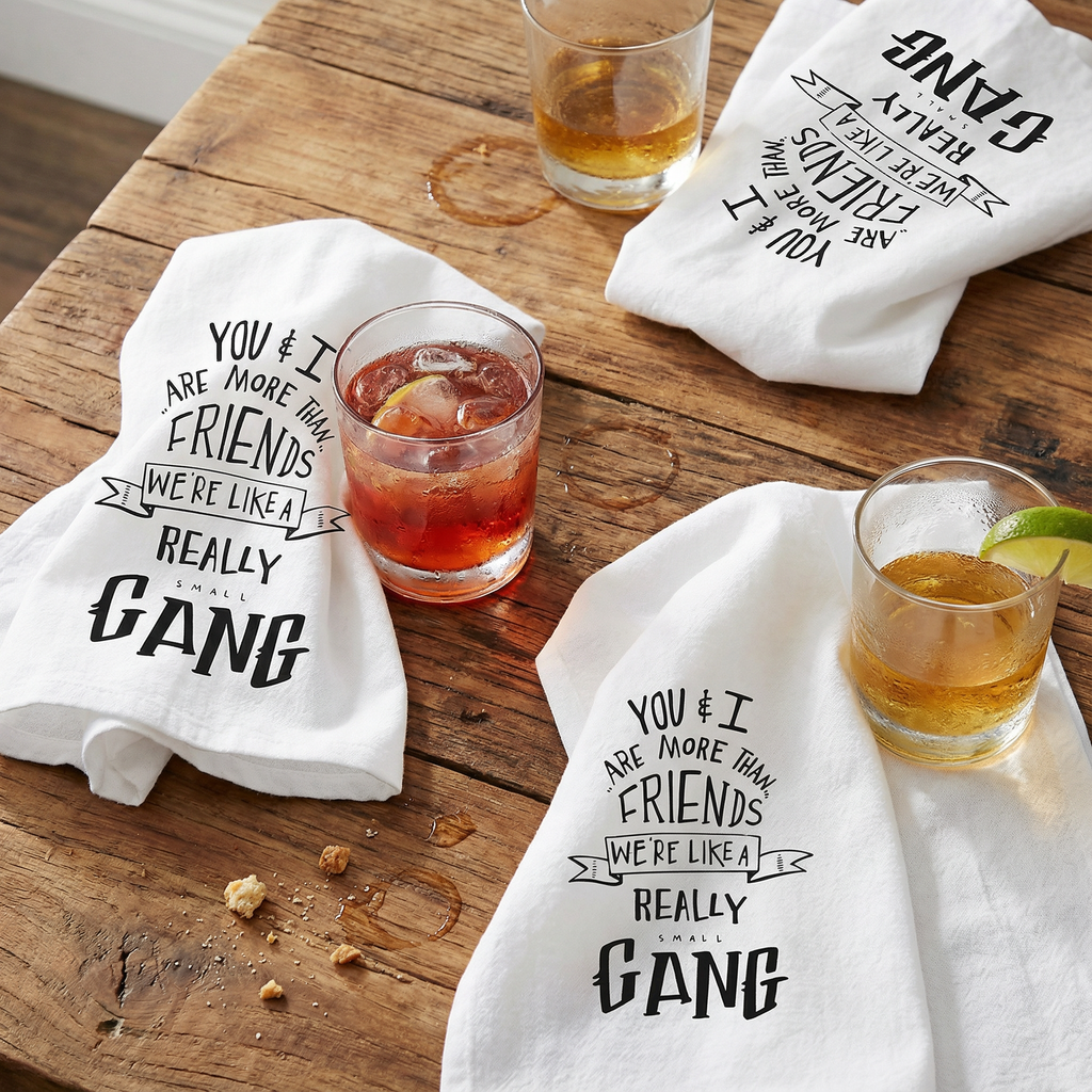 Set of 4 You & I Are More Than Friends, We're Like a Really Small Gang Funny Snarky Dish Cloth Towel | Funny Tea Towel